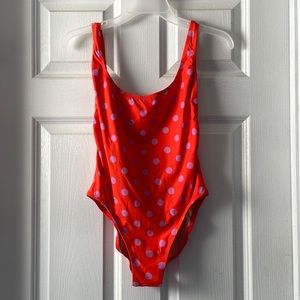 J. Crew Red and Purple Polka Dot One Piece Swimsuit